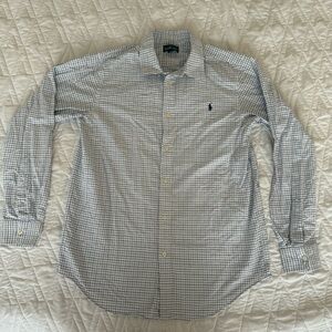 Ralph Lauren Blue and White Checkered Button Down Shirt